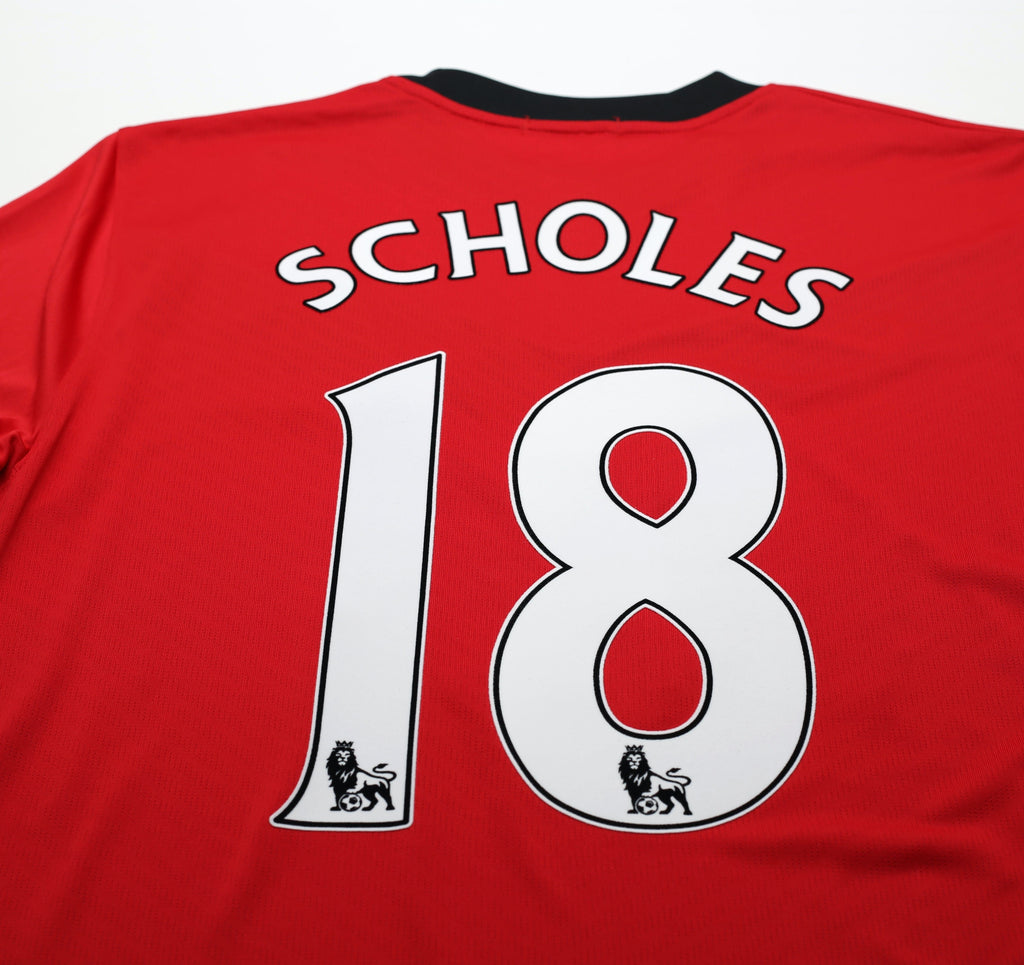 2009/10 SCHOLES #18 Manchester United Vintage Nike Home Football Shirt (L)