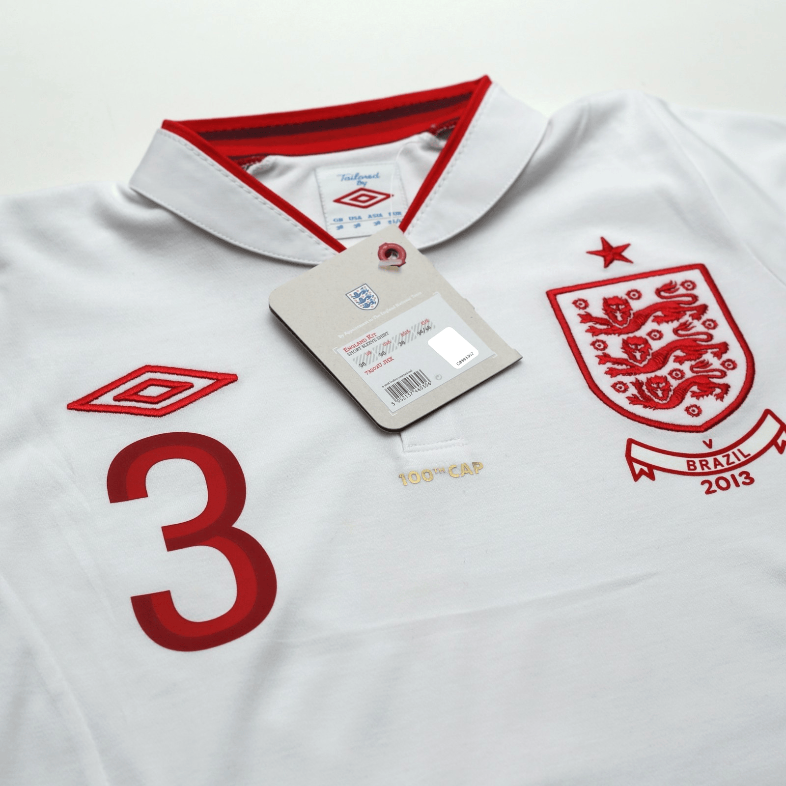 2012/13 Cole #3 England Vintage Umbro Home Football Shirt (38) 100th Cap BNWT