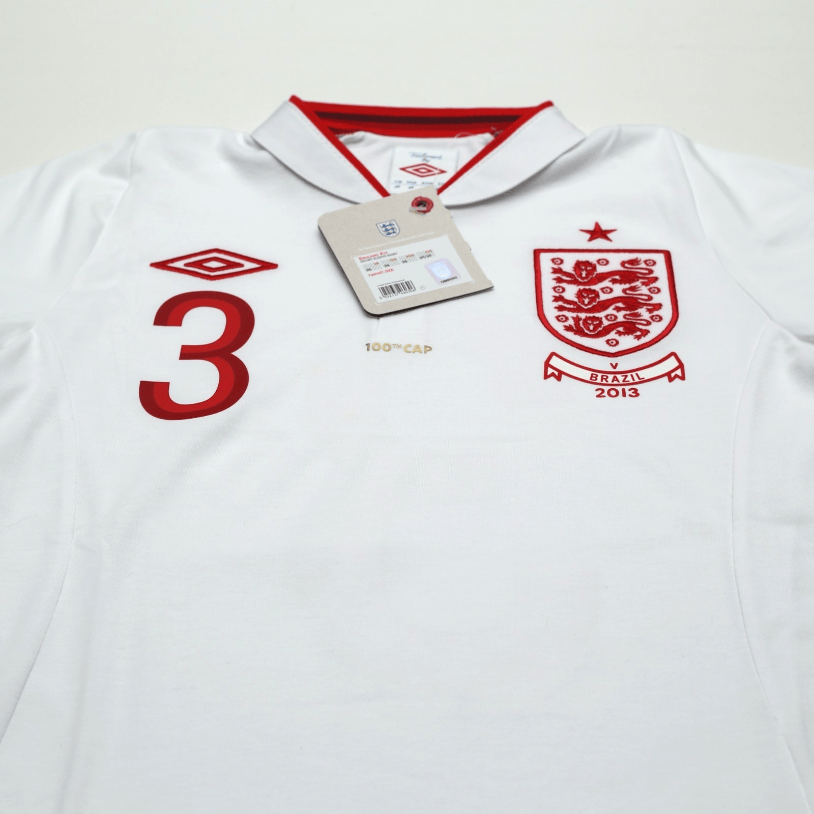 2012/13 Cole #3 England Vintage Umbro Home Football Shirt (38) 100th Cap BNWT