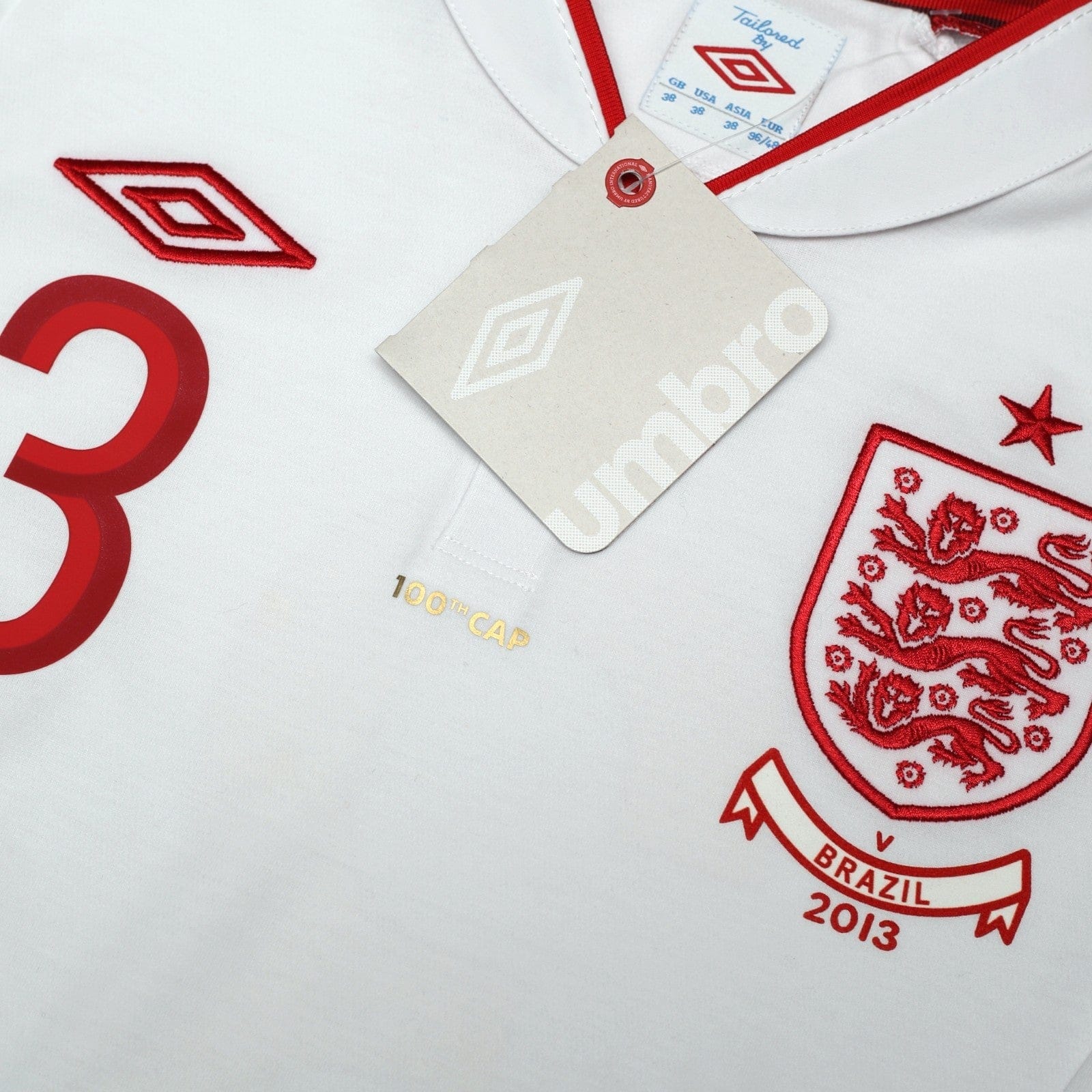 2012/13 Cole #3 England Vintage Umbro Home Football Shirt (38) 100th Cap BNWT