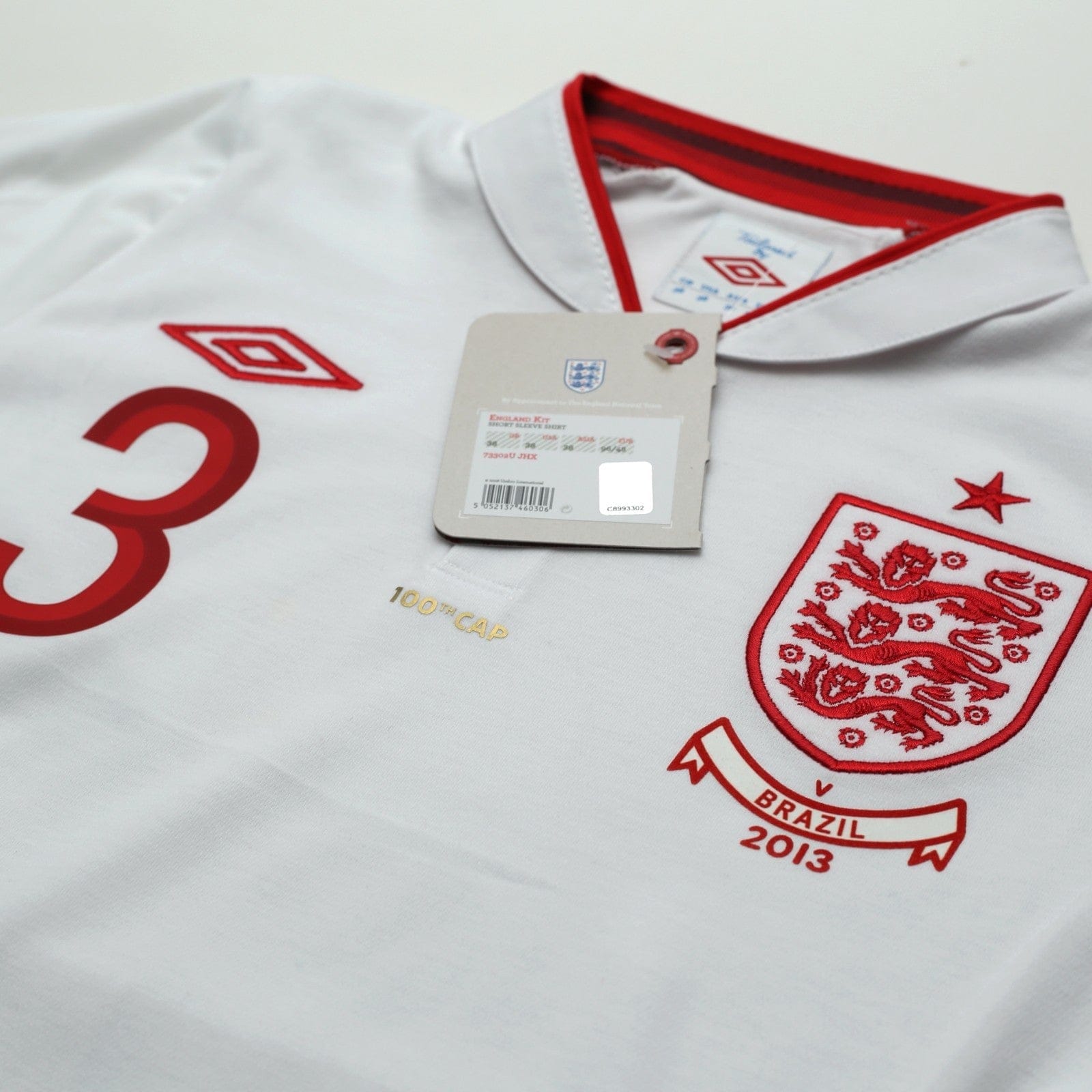 2012/13 Cole #3 England Vintage Umbro Home Football Shirt (38) 100th Cap BNWT