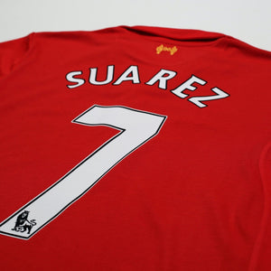 2012/13 Suarez #7 Liverpool Vintage Warrior Home Football Shirt (L)