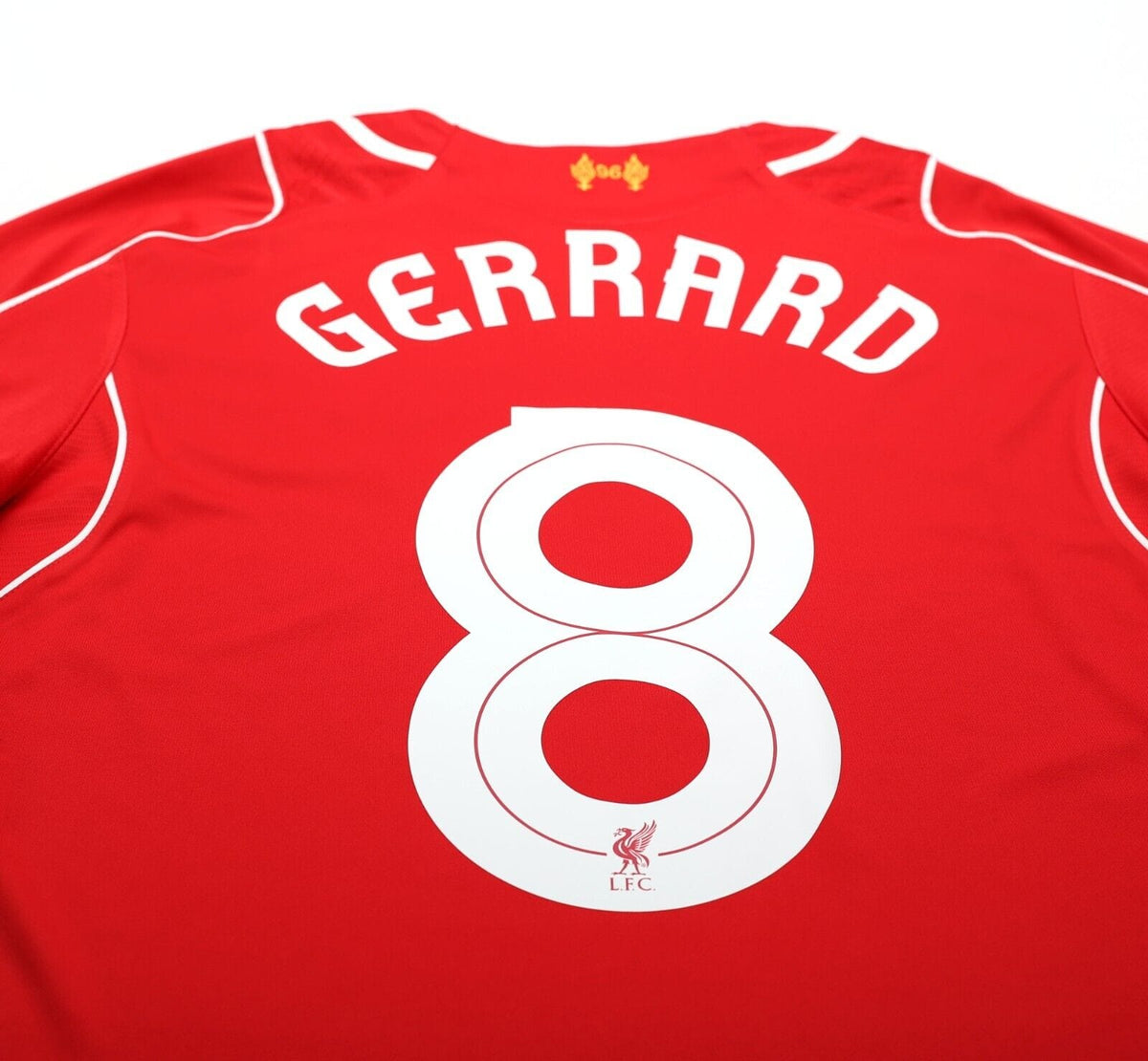 2014/15 GERRARD #8 Liverpool Vintage Warrior Home Football Shirt (M)