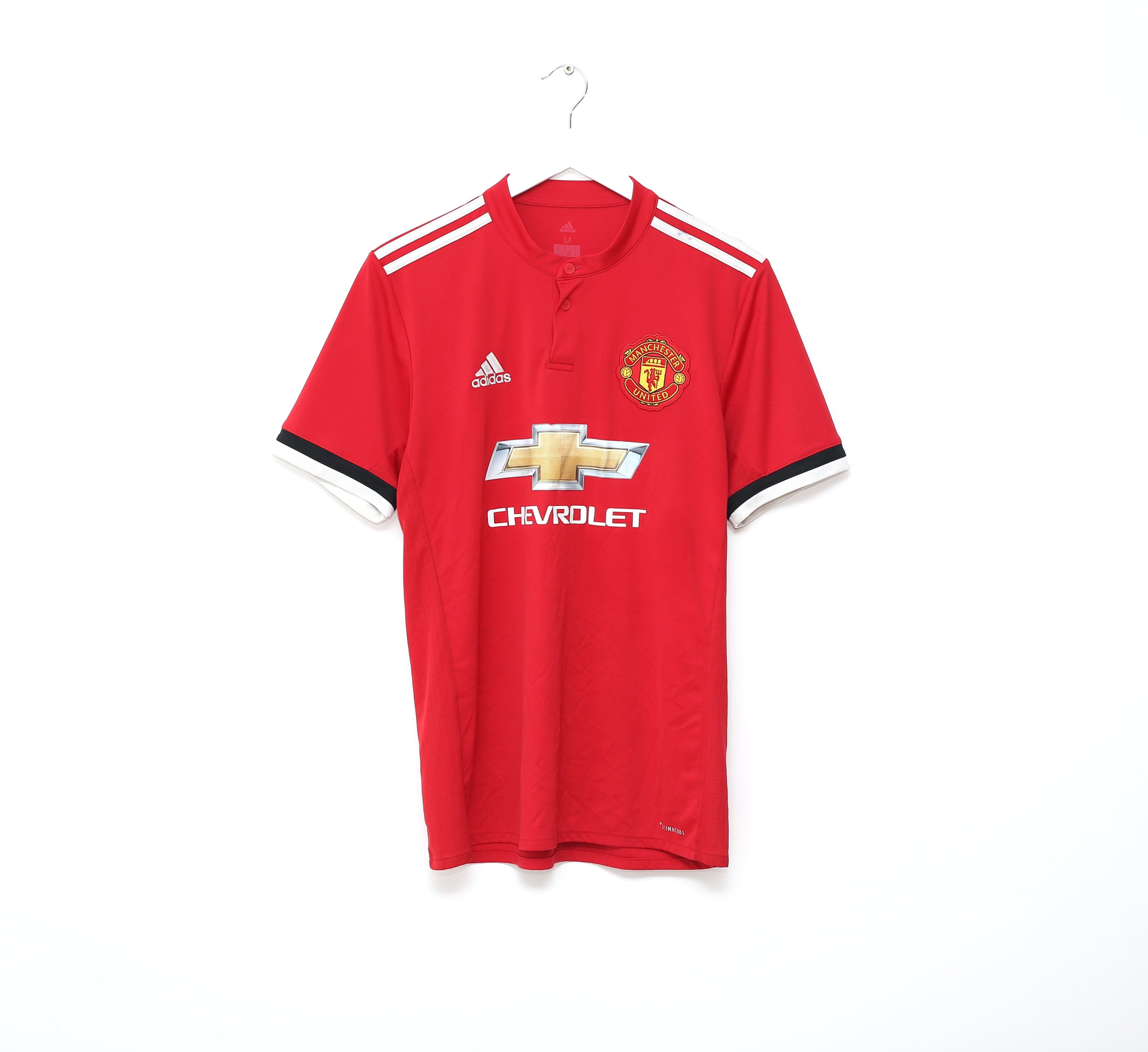 2017/18 Manchester United adidas home football shirt in red with black collar