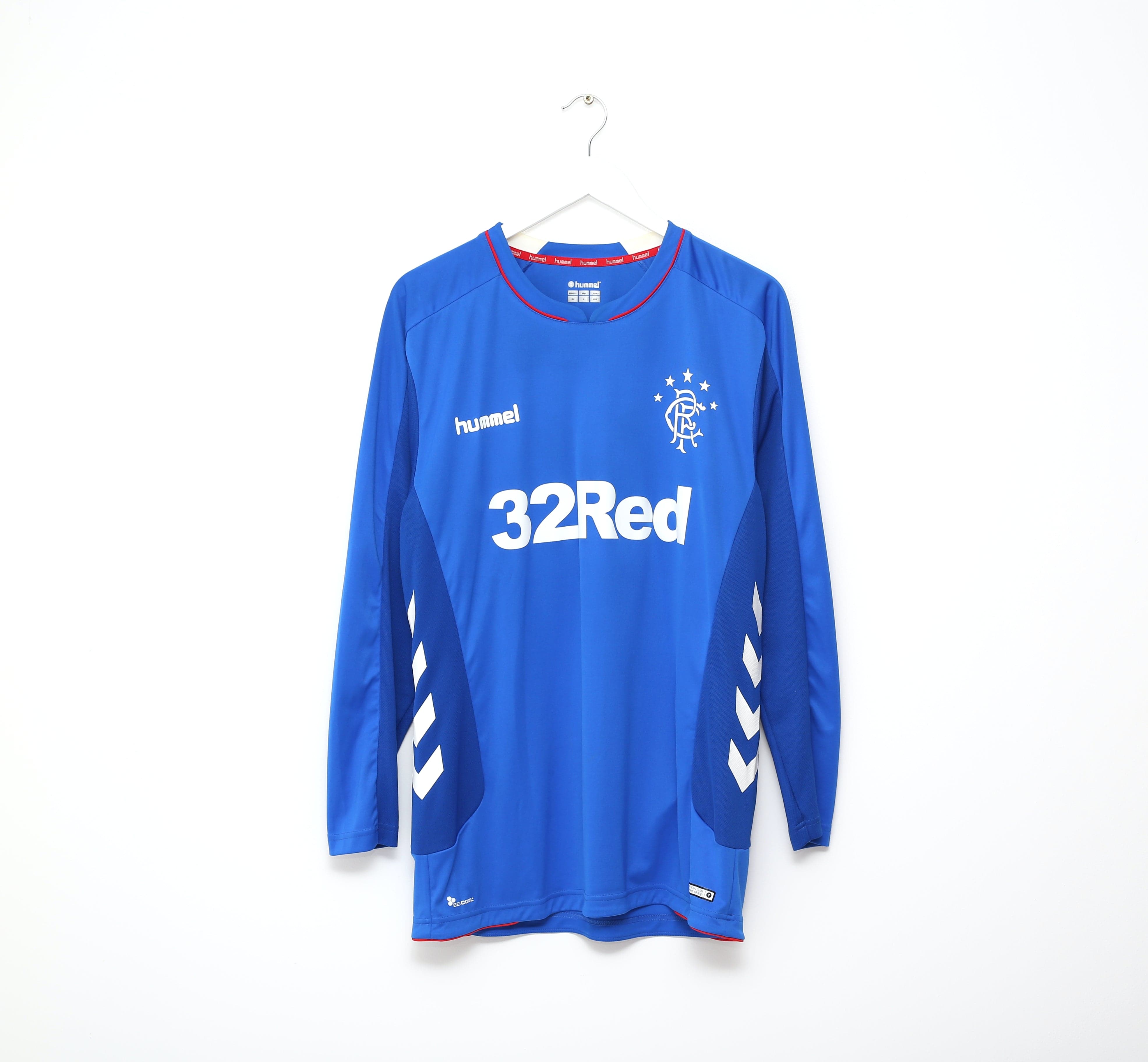 2018/19 RANGERS Hummel Long Sleeve Home Football Shirt Jersey (L/XL)