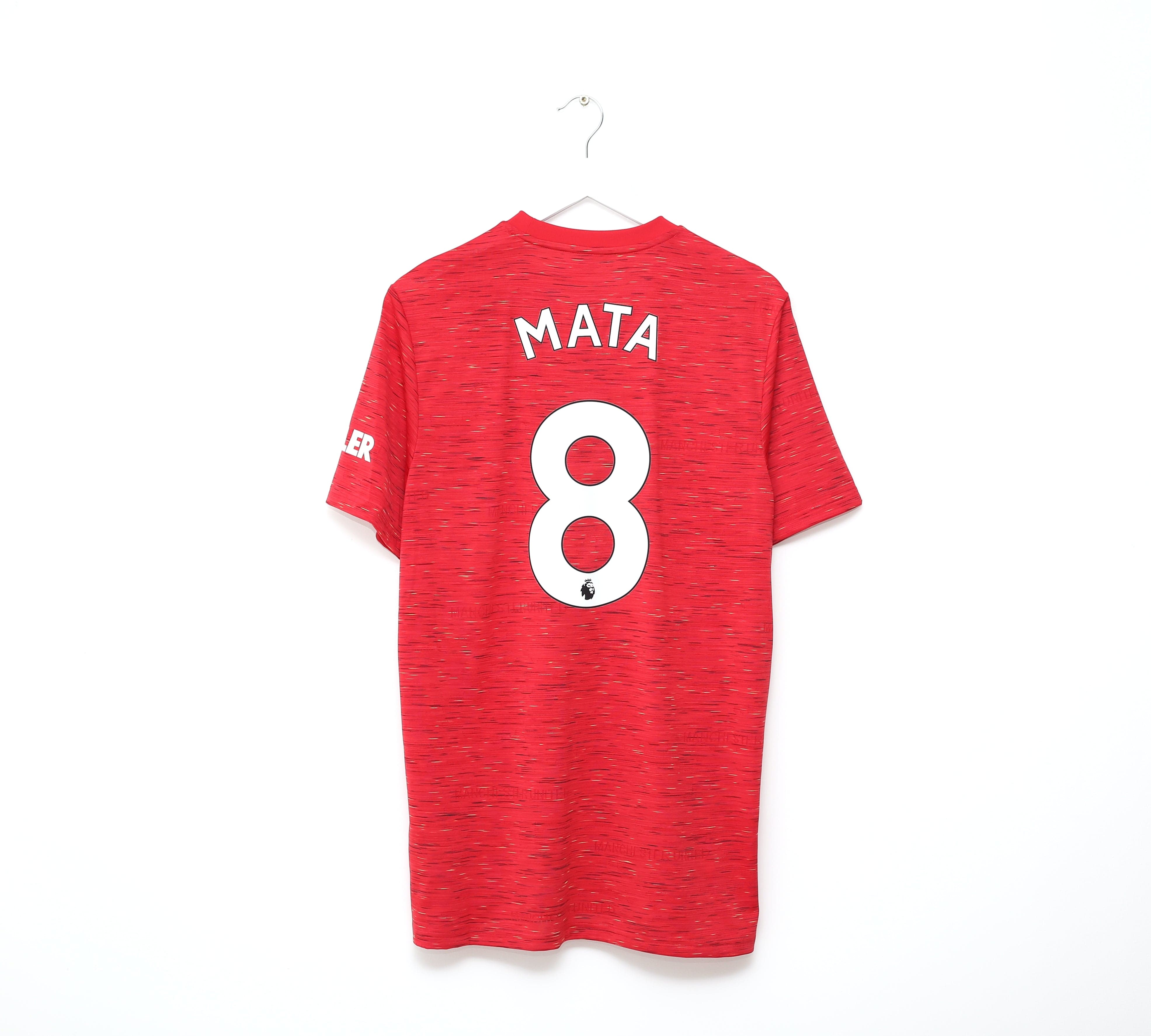 2020/21 Mata #8 Manchester United adidas home football shirt in red with abstract tonal pattern