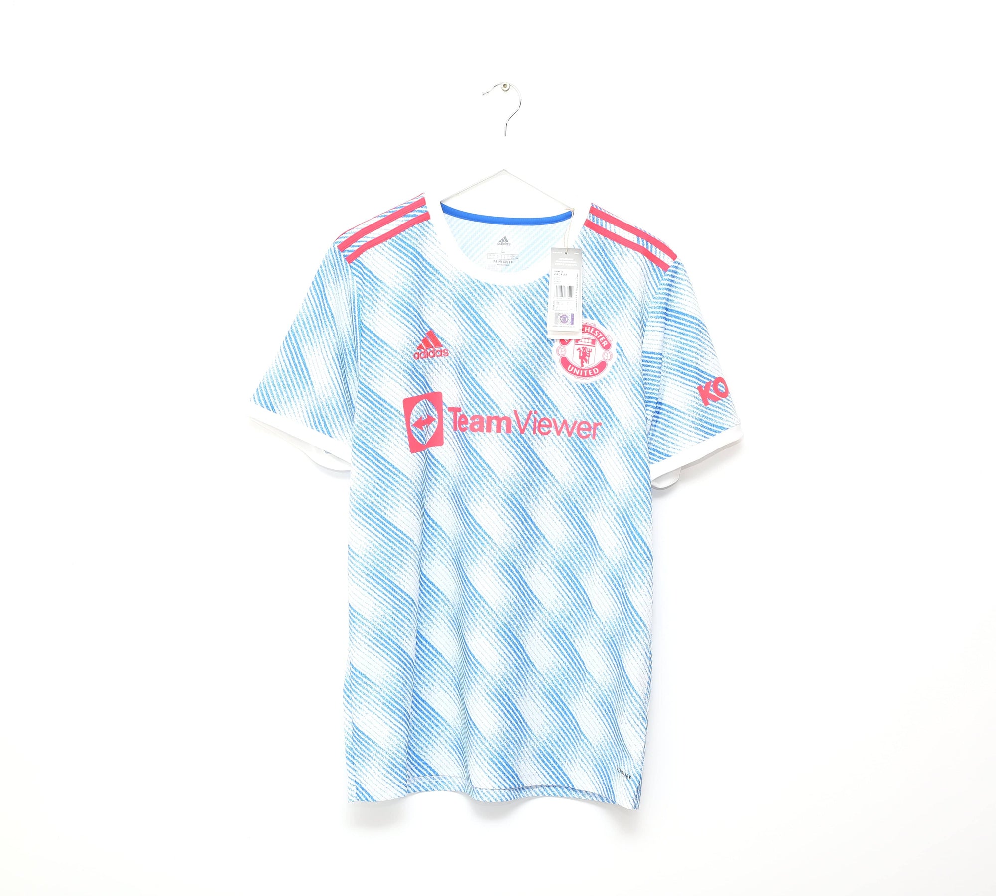 2021/22 Shaw #23 Manchester United adidas away football shirt in white with blue geometric pattern