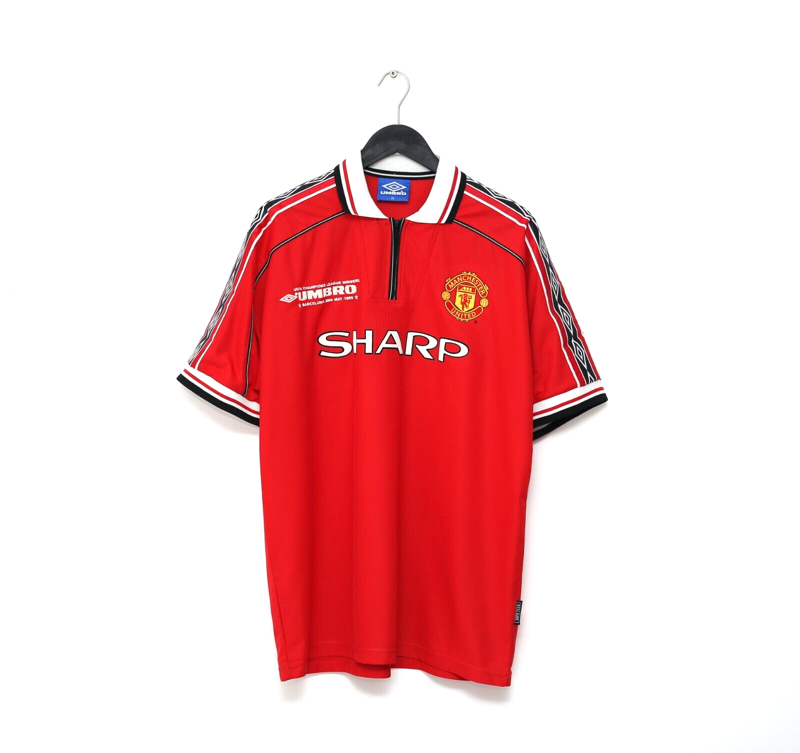 1998/00 MANCHESTER UNITED Vintage Umbro 'CL Winners" Home Football Shirt (XL)
