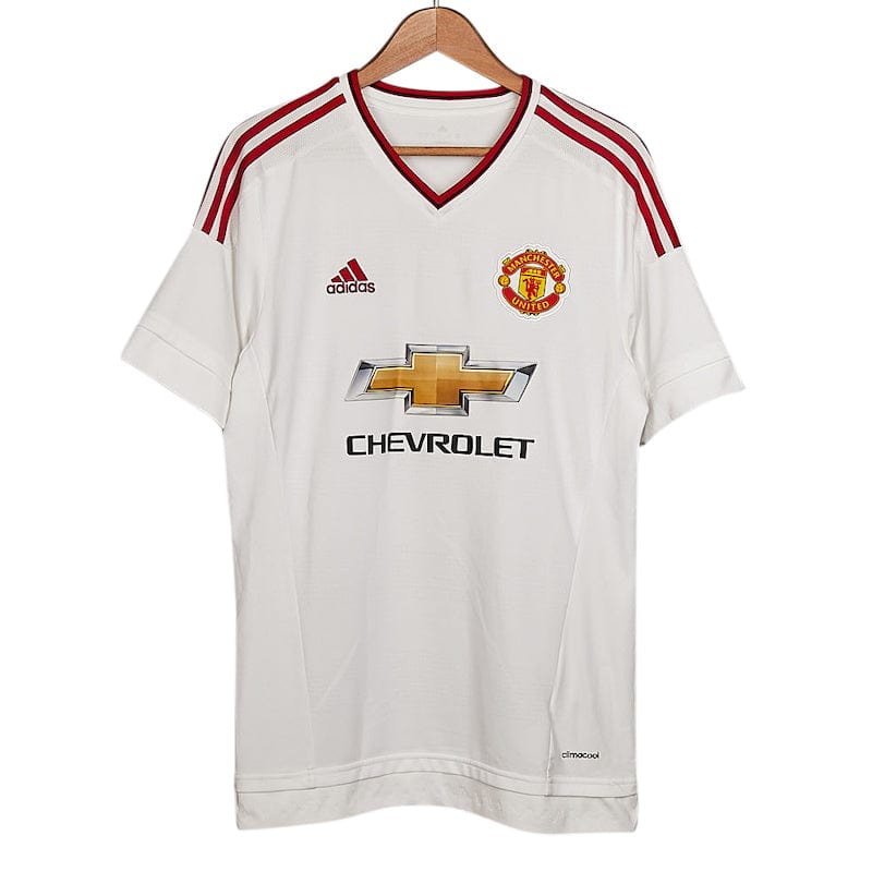 2015/16 Manchester United adidas away football shirt in white with black and red trim