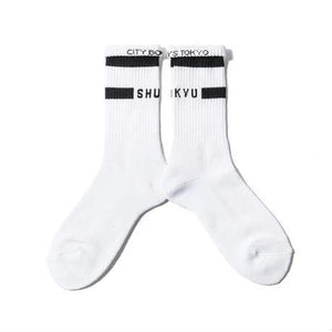 SHUKYU MAGAZINE × CITY BOYS FC “SHUKYU” SOCKS / WHT × BLK - Football Shirt Collective