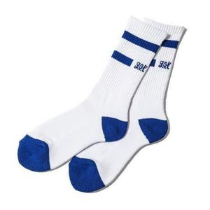 SHUKYU MAGAZINE × CITY BOYS FC “SHUKYU” SOCKS / WHT × BLUE - Football Shirt Collective