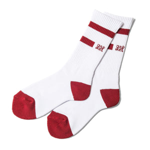 SHUKYU MAGAZINE × CITY BOYS FC “SHUKYU” SOCKS / WHT × RED - Football Shirt Collective
