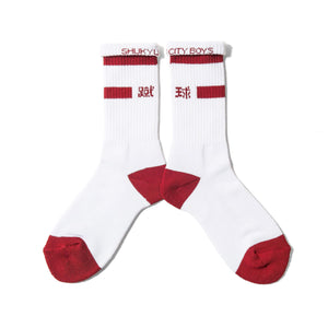 SHUKYU MAGAZINE × CITY BOYS FC “SHUKYU” SOCKS / WHT × RED - Football Shirt Collective