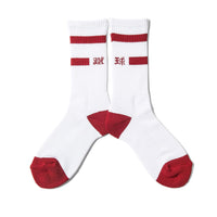 SHUKYU MAGAZINE × CITY BOYS FC “SHUKYU” SOCKS / WHT × RED - Football Shirt Collective
