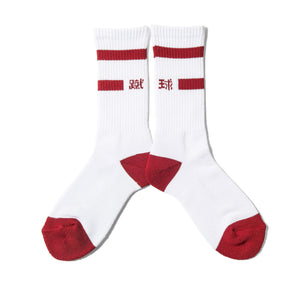 SHUKYU MAGAZINE × CITY BOYS FC “SHUKYU” SOCKS / WHT × RED - Football Shirt Collective