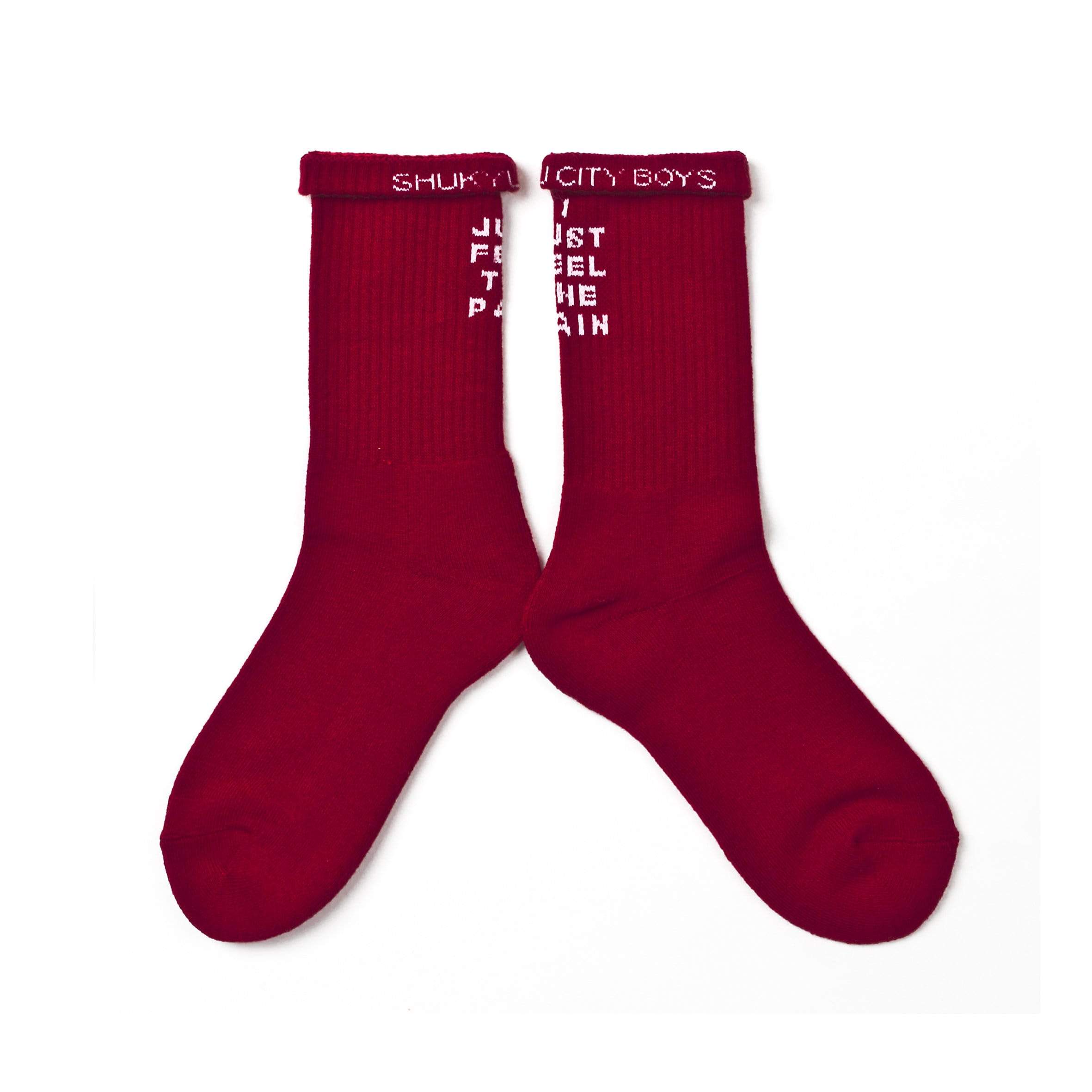 SHUKYU × CITY BOYS FC “I JUST FEEL THE PAIN” SOCKS [RED] - Football Shirt Collective
