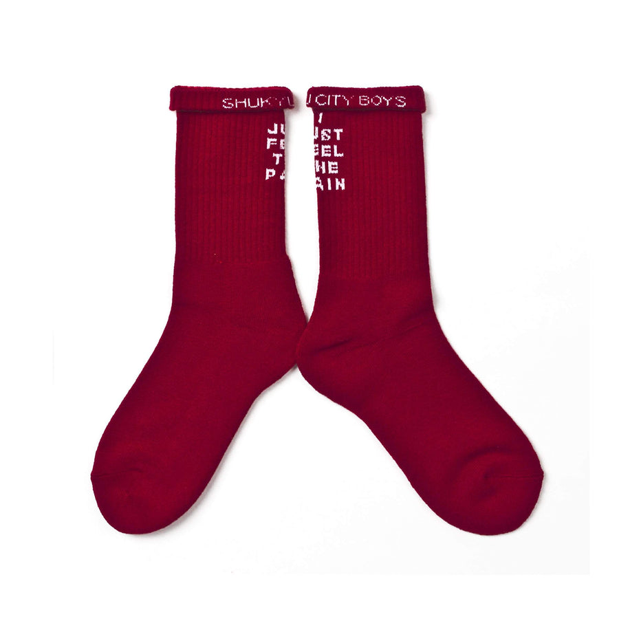 SHUKYU × CITY BOYS FC “I JUST FEEL THE PAIN” SOCKS [RED] - Football Shirt Collective